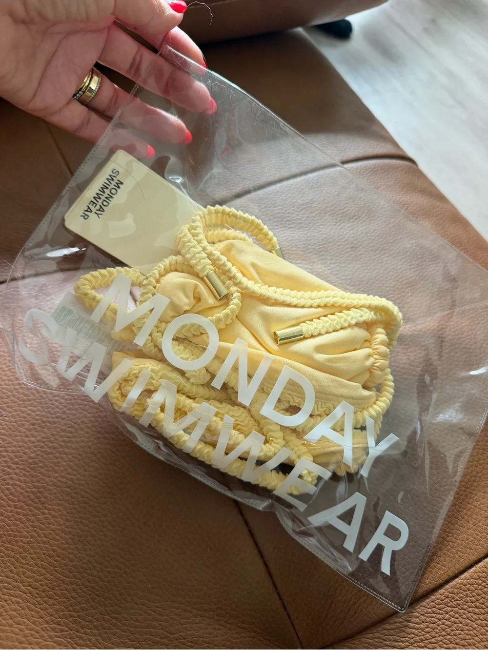 Monday Swimwear Yellow Textured Triangle Bikini top